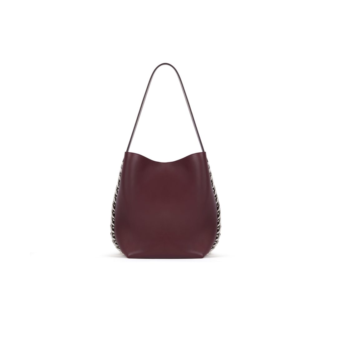 INFINITY BUCKET BAG IN OXBLOOD RED SMOOTH LEATHER