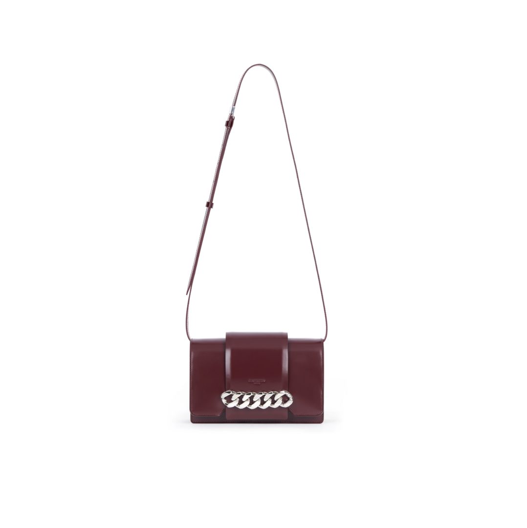 INFINITY SMALL FLAP BAG IN OXBLOOD RED SMOOTH SHINY LEATHER