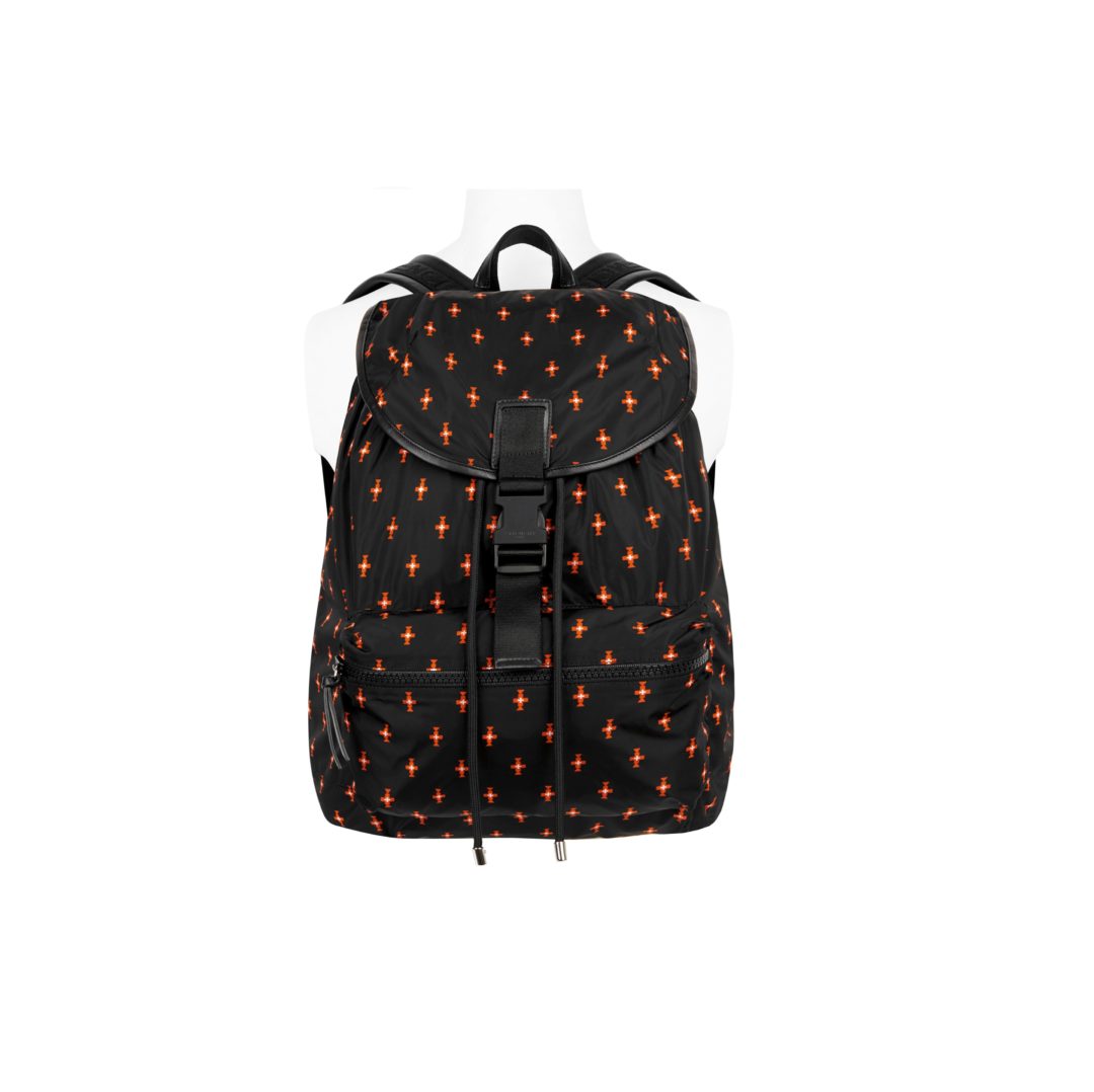 PACKABLE BACKPACK IN NYLON WITH BLACK ALL OVER TOTEM PRINT